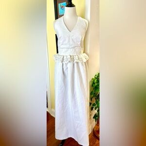 Vintage Dress Maxi 70s-80s Vicky Vaughan NWT Pique/Eyelet Peplum Waist Halter